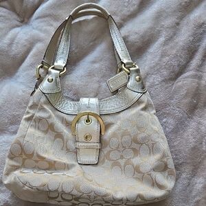 Coach Cream and Gold Signature Shoulder Bag